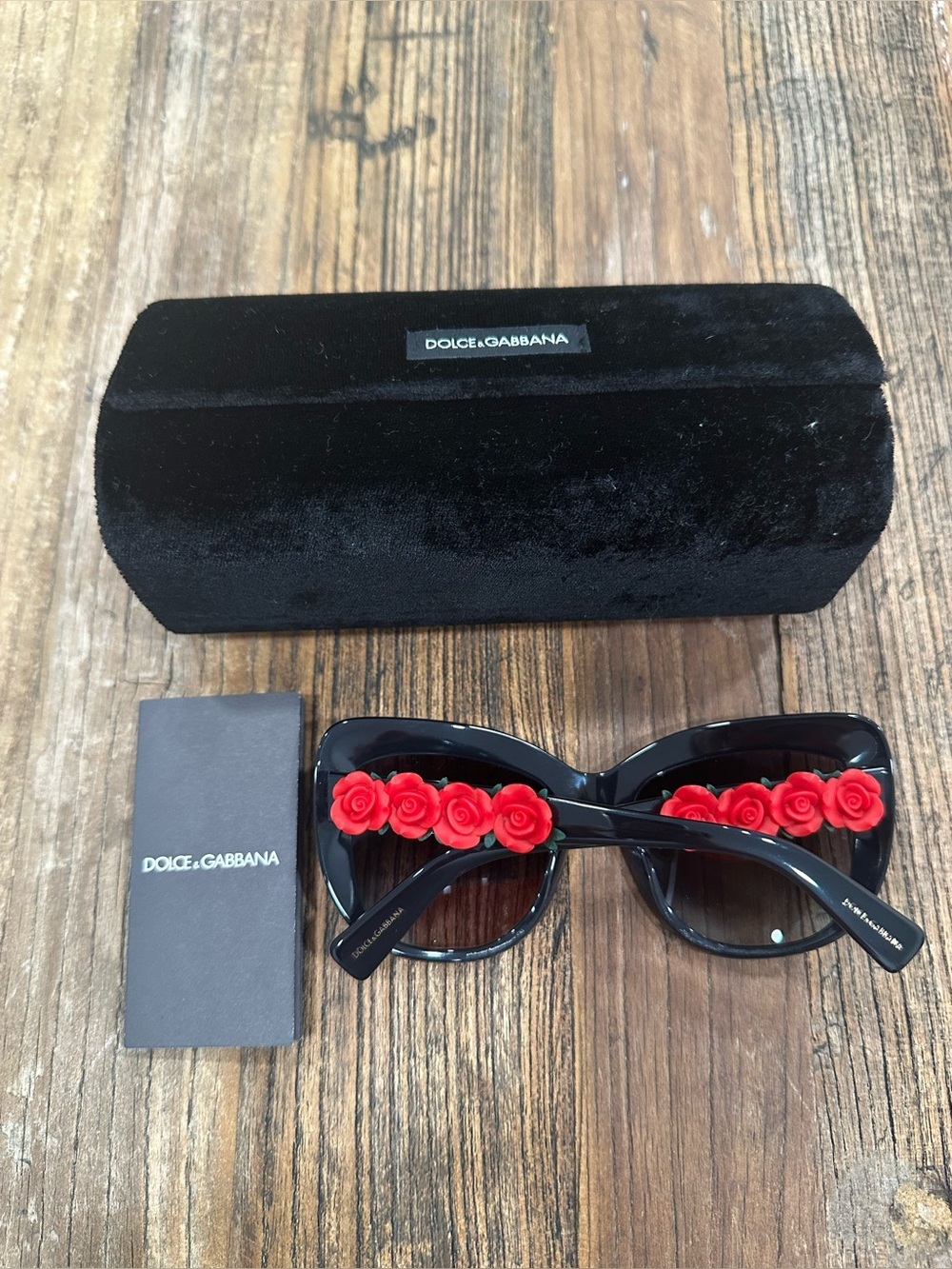 Dolce & Gabbana Black Sunglasses with Red Rose Embellishments